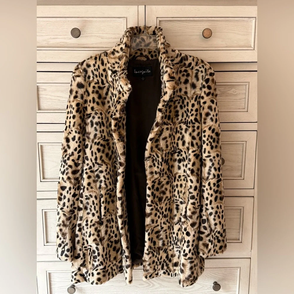 Incognita Leopard Animal Print Spotted Jacket Faux Fur Vtg 50's Style Coat